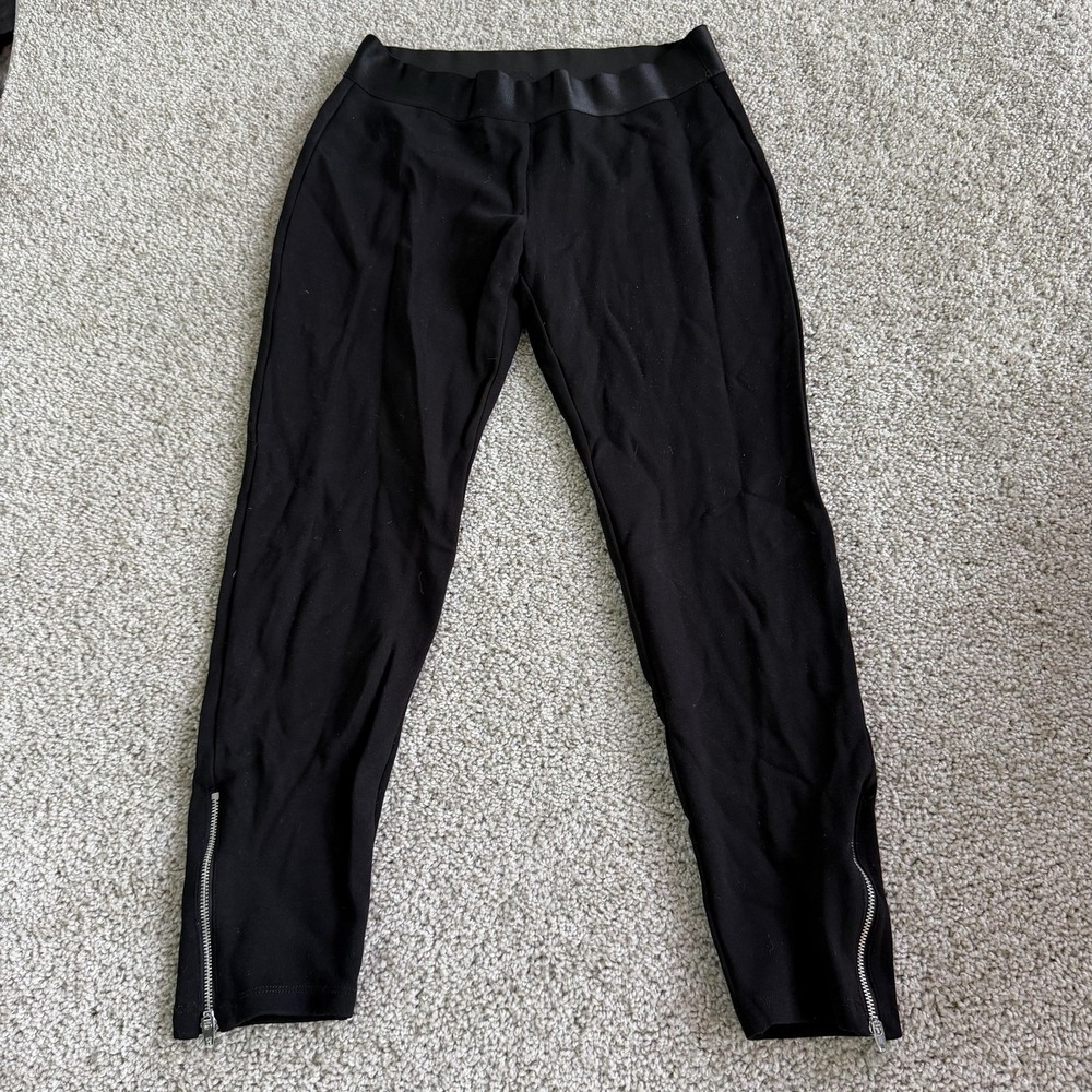 Bebe Leggings Womens Medium Black Ankle Zip Hem Knit Stretch Pants Casual